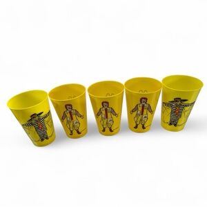 Vintage 1970s McDonald’s Ronald McDonald & Hamburglar Yellow Plastic Cups